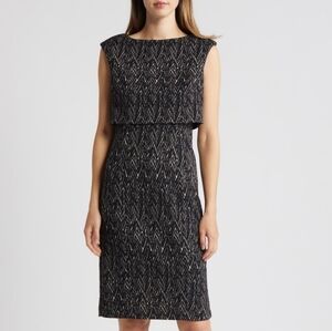 Eliza J Ottoman Popover Sheath Dress, Sz 0, Black & White